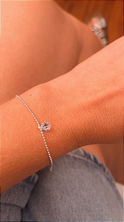 Pulseira micro bolas diamantada com pingente ponto de luz