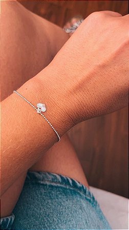 Pulseira micro bolas diamantada com pingente de coração