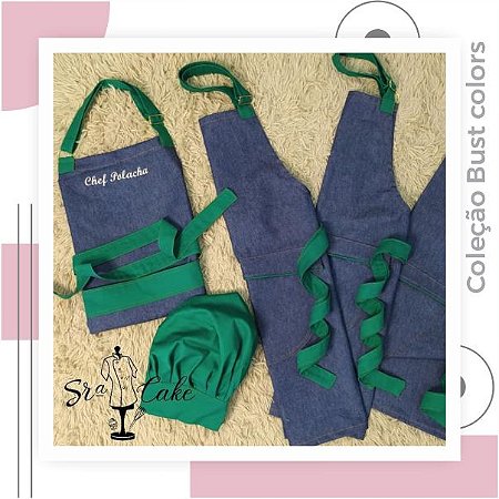 Avental Bust Colors Jeans com verde