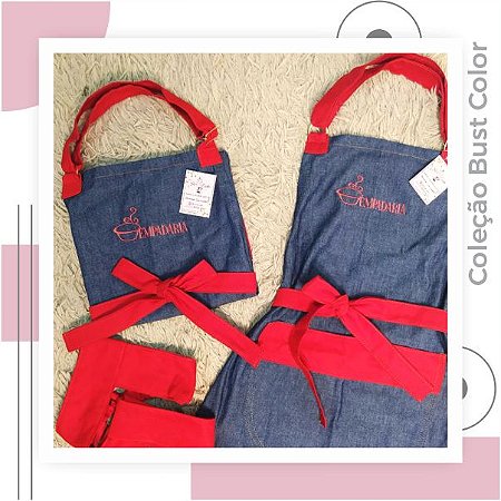 Avental  Bust Color Jeans + Faixa transpassada