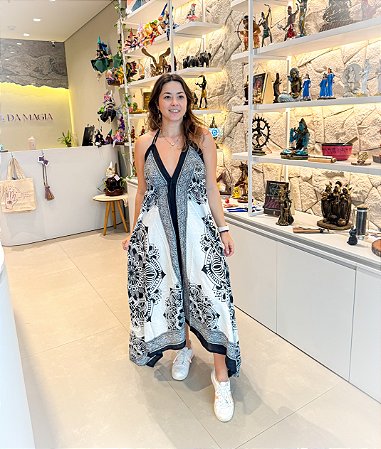 Vestido Pontas Indiano - Branco com Mandala