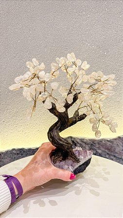Árvore de Cristal transparente com base drusa de Ametista - 27cm altura