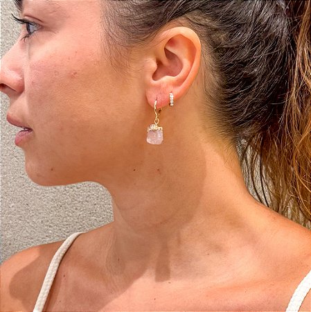 Brinco em cristal natural - Amestista ou Quartzo Rosa