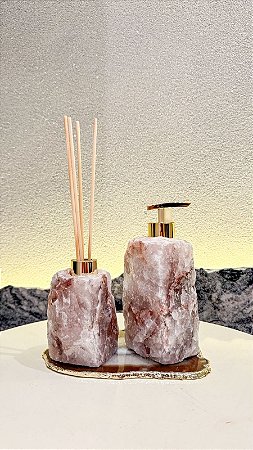 Saboneteira + Difusor em Quartzo Rosa + Base em Agata