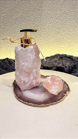 Saboneteira + Cristal bruto em Quartzo rosa + Base em Agata