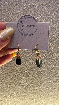 Brinco em Cristal Natural Turmalina Negra