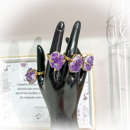 Anel em Cristal Natural de Drusa de Ametista