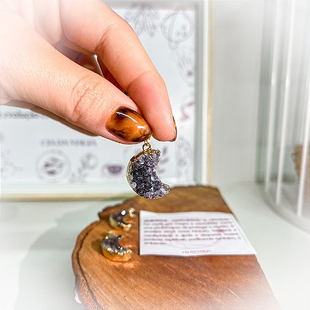 Pingente de Drusa Ametista - Lua Crescente