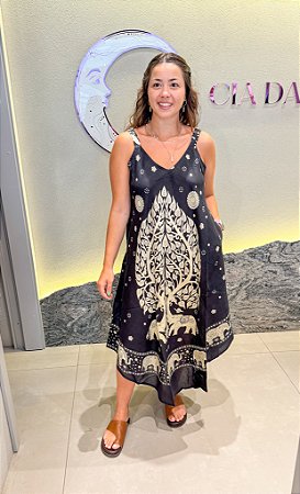 Vestido Trapézio Indiano - Preto