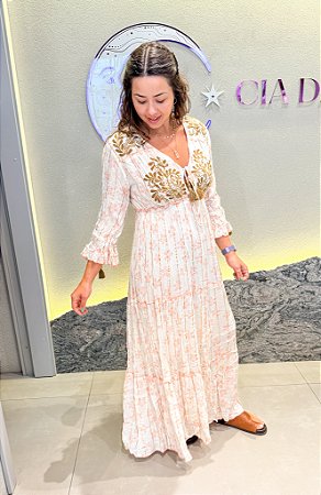 Vestido Boho Chic Indiano Manga Longa - Longo