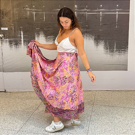 Saia Seda Indiana Dupla Face - Tons de rosa