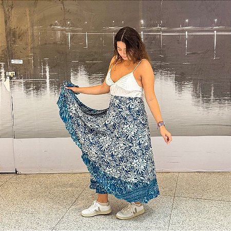 Saia Seda Indiana Dupla Face - Azul claro e escuro