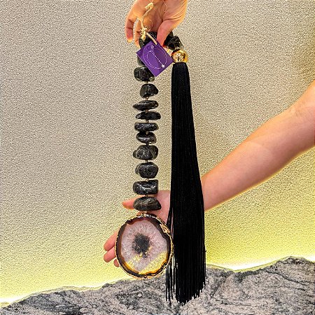 Colar de Mesa todo em Cristal Turmalina negra e Ágatá preta