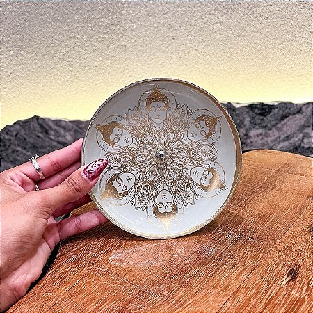 Incensário de vidro Mandala redondo - Mandala com Buda