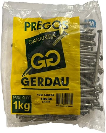 Prego 19x36 C/ Cabeça Gerdau 1kg