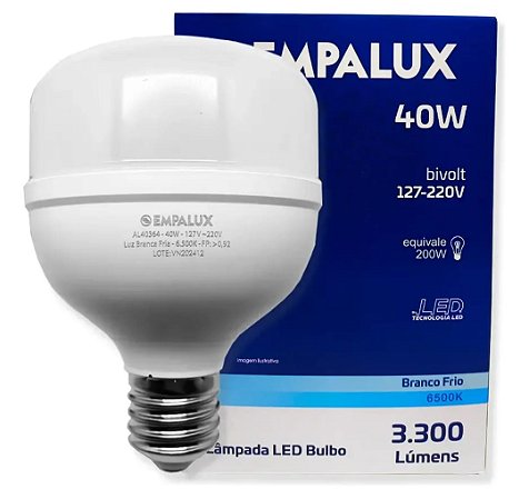 Lâmpada Led Bulbo 40W Bivolt E27 Branco Frio 6500K - EMPALUX