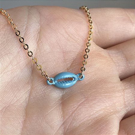 Tornozeleira com Pingente de Búzios Esmaltado (Coral ou Azul) com Banho de Ouro 18k