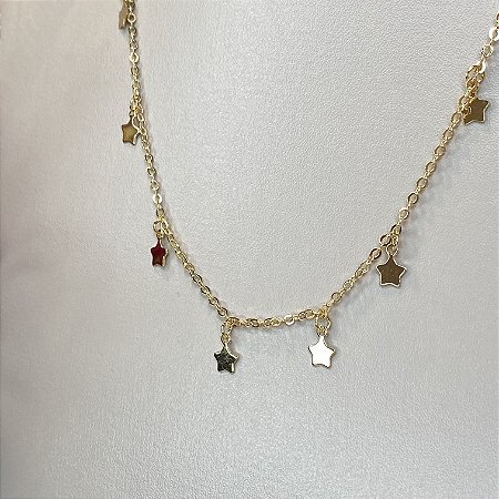 Colar com Pingentes de Estrelas Lisas com Banho de Ouro 18k