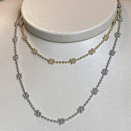 Colar de Bolinhas em Formato de Flor com Banho de Ouro 18k ou Ródio Branco