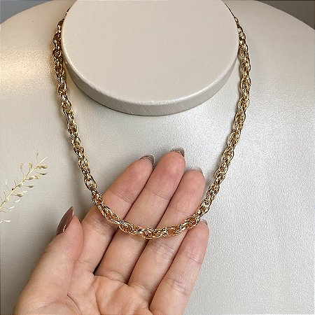 Colar Elos Duplos Lisos 4mm com Banho de Ouro 18k