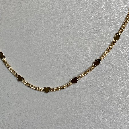 Colar Longo 80cm Mini Corações Chapeados Lisos com Banho de Ouro 18k