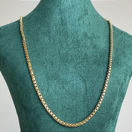 Colar Elos Quadrados Pequenos Liso com Banho de Ouro 18k