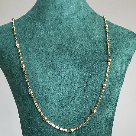 Colar piastrine com bolinhas lisas com banho de ouro 18k