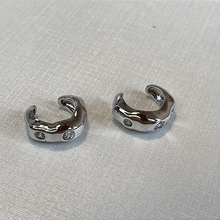 Piercing Fake (de encaixe) com Pontos de Luz Zircônias Cristal com Banho de Ródio Branco (Par)