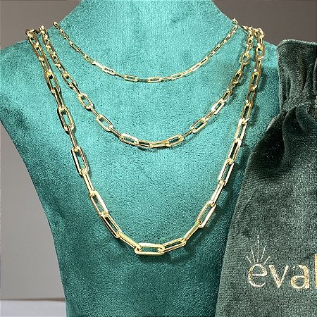 Colar elos lisos 2mm (P), 4mm (M) ou 5mm (G) de espessura com Banho de Ouro 18k