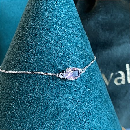 Pulseira com zircônia oval rosa em prata 925