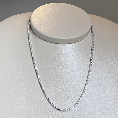 Colar riviera cravejado com zircônias na cor cristal com espessura 2 mm e comprimento 45cm em prata 925 com banho de ouro 18 ou ródio branco