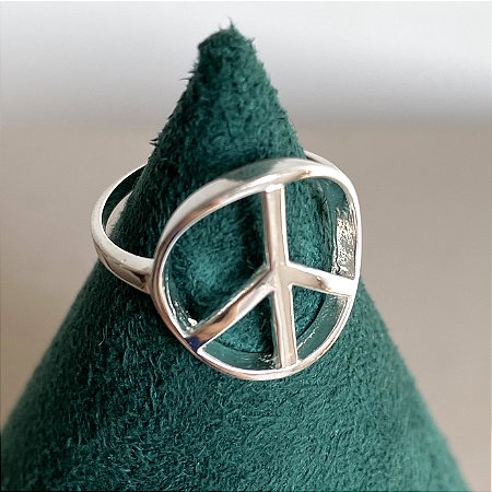 Anel boho símbolo da paz liso médio em prata 925