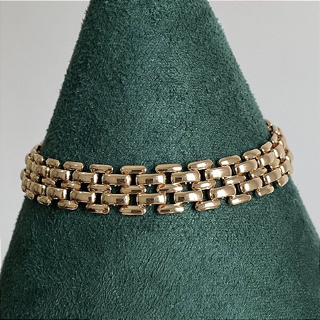 Pulseira lisa estilo relógio com banho de ouro 18k