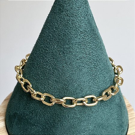 Pulseira elos lisos 20cm com banho de ouro 18k
