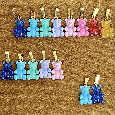 Conjunto de pingentes ursinhos coloridos com banho de ouro 18k