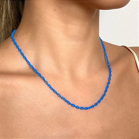 Colar Mini Elos Azul com Banho de Ouro 18k