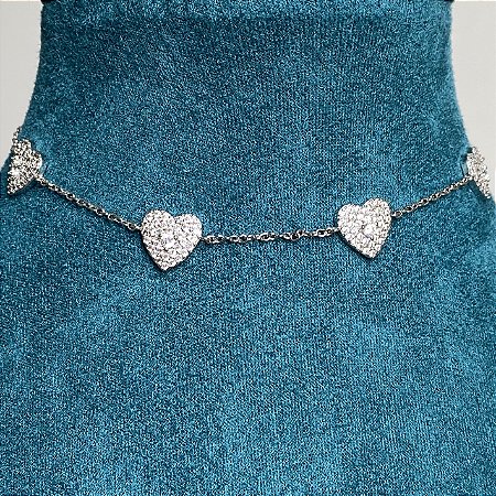 Pulseira 4 corações cravejados zircônias na cor cristal com banho de ródio branco