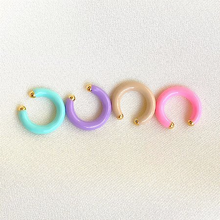 Piercing Fake (de encaixe) Esmaltado em Tons Pastel (Verde Água, Lavanda / Lilás, Bege e Rosa) com Espessura de 3mm e Banho de Ouro 18k (Unitário)