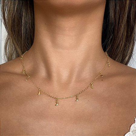 Colar com Pingente de Mini Luas com Banho de Ouro 18k