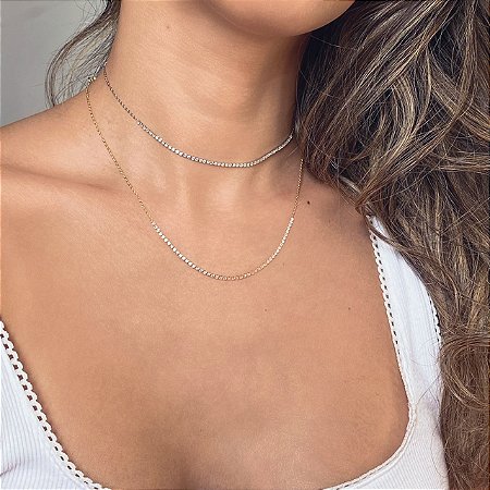Colar Riveira Frontal com Banho de Ouro 18k ou Ródio Branco