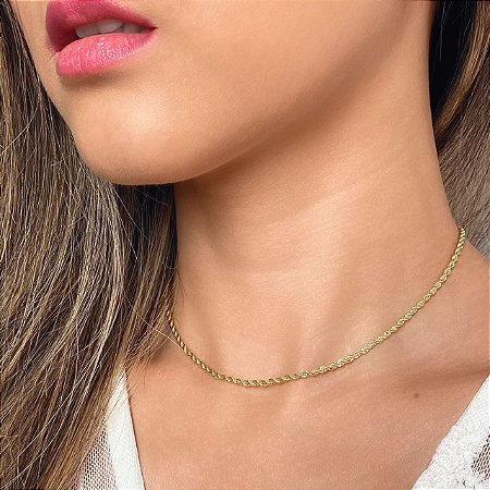 Colar Cordão Baiano 35cm de Comprimento e 2mm de Espessura com Banho de Ouro 18k ou Ródio Branco