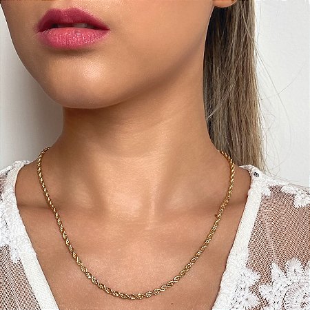 Colar Cordão Baiano 35cm de Comprimento e 3mm de Espessura com Banho de Ouro 18k ou Ródio Branco