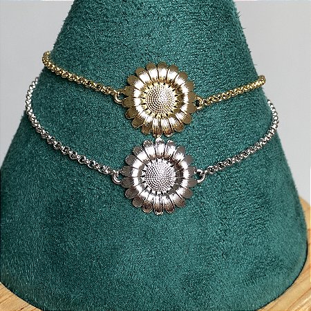 Pulseira girassol liso com banho de ouro 18k ou ródio branco