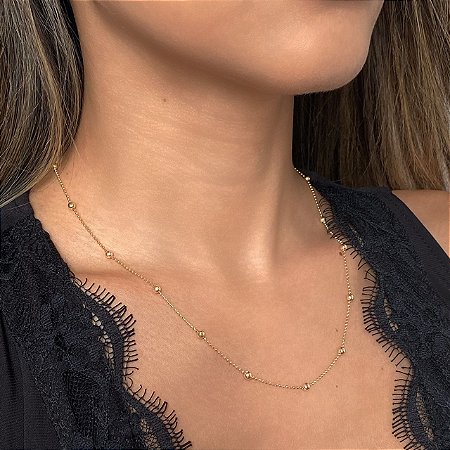 Colar de Mini Bolinhas com Esferas Pequenas Banho de Ouro 18k