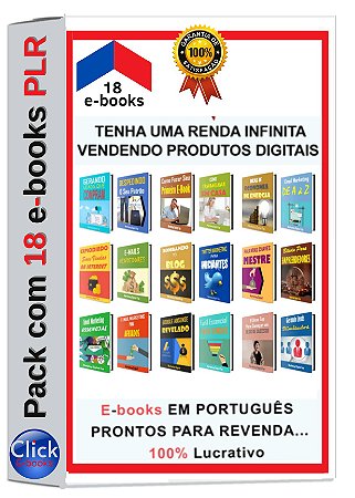 Pack com 18 e-books PLR em Português