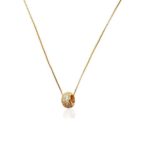 Colar Bolinha Cravejada Em Micro Zircônias Folheado A Ouro