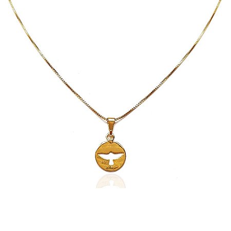 Colar Medalha Espirito Santo Vazado Folheado A Ouro