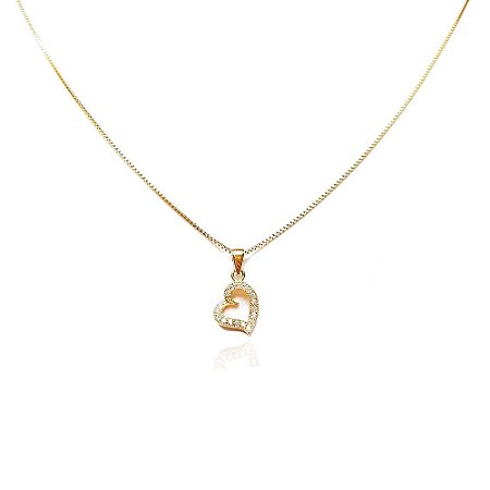 Colar Pequeno Coração Em Micro Zircônias Folheado A Ouro
