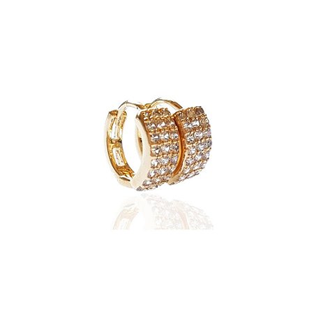 Brinco Argola Três Fileiras Zircônias Folheado A Ouro