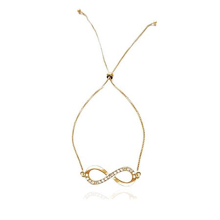 Pulseira infinito zircônias fecho regulável Folheada a ouro